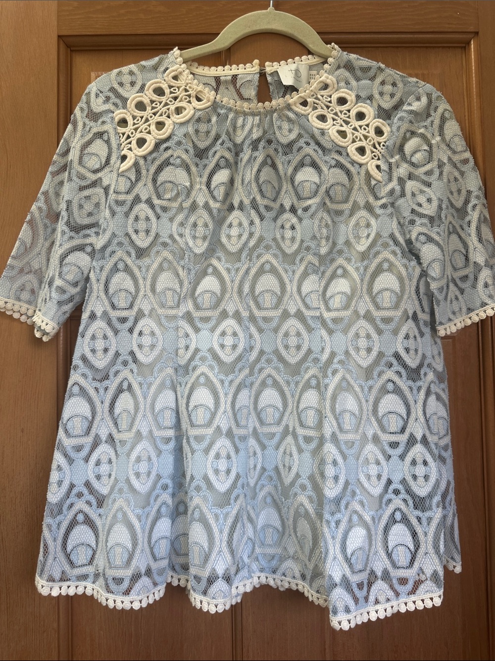HD in Paris - Anthropologie - Light Blue and Cream Lace Short Sleeve Blouse